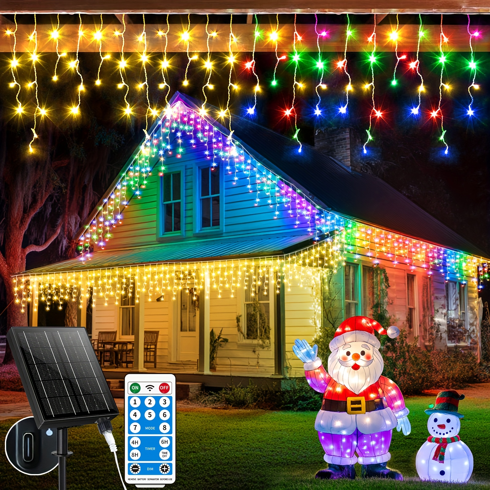 Outdoor Power With Timer - Solar-Powered Outdoor Icicle Lights – 18m