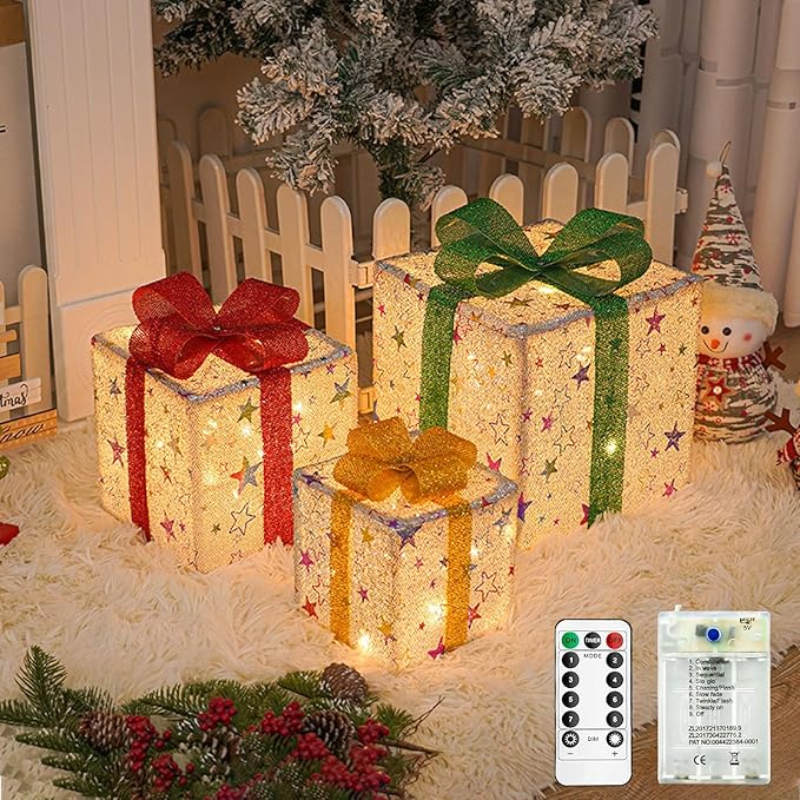 3Pcs/Set LED Christmas Gift Bo - Outdoor Power For Xmas Lights ulasan dan harga
