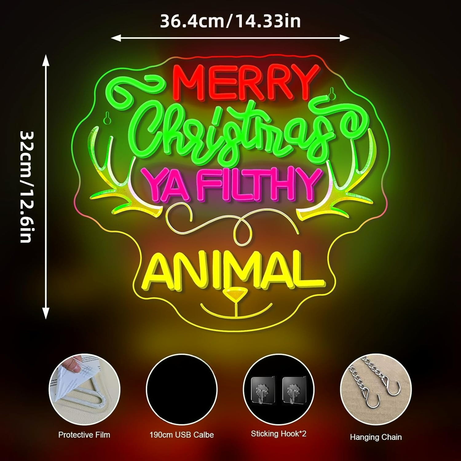 Reindeer Christmas Neon Sign U - Outdoor Power For Xmas Lights ulasan dan harga
